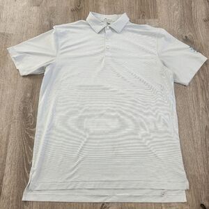 Peter Millar Mens Golf Polo Blue White Striped Short Sleeve Shirt Sz Large READ